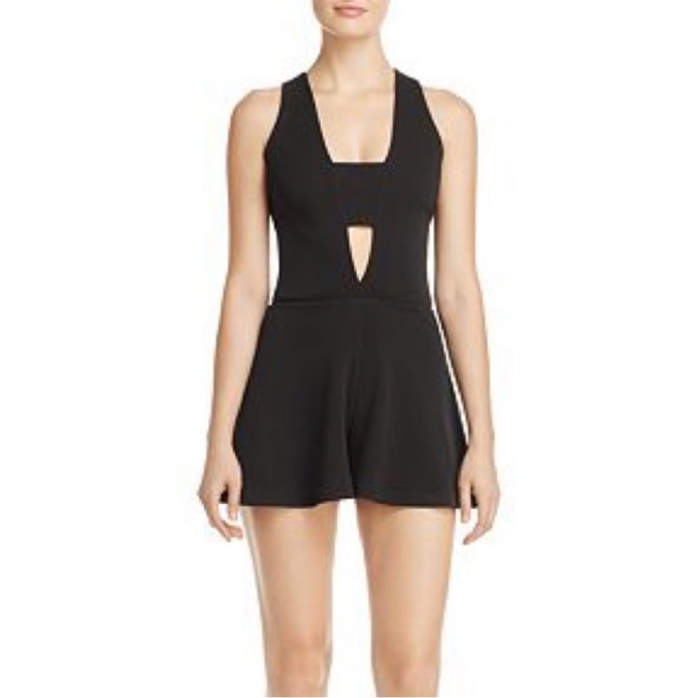 Bloomingdale’s Aqua v neck cut out black romper